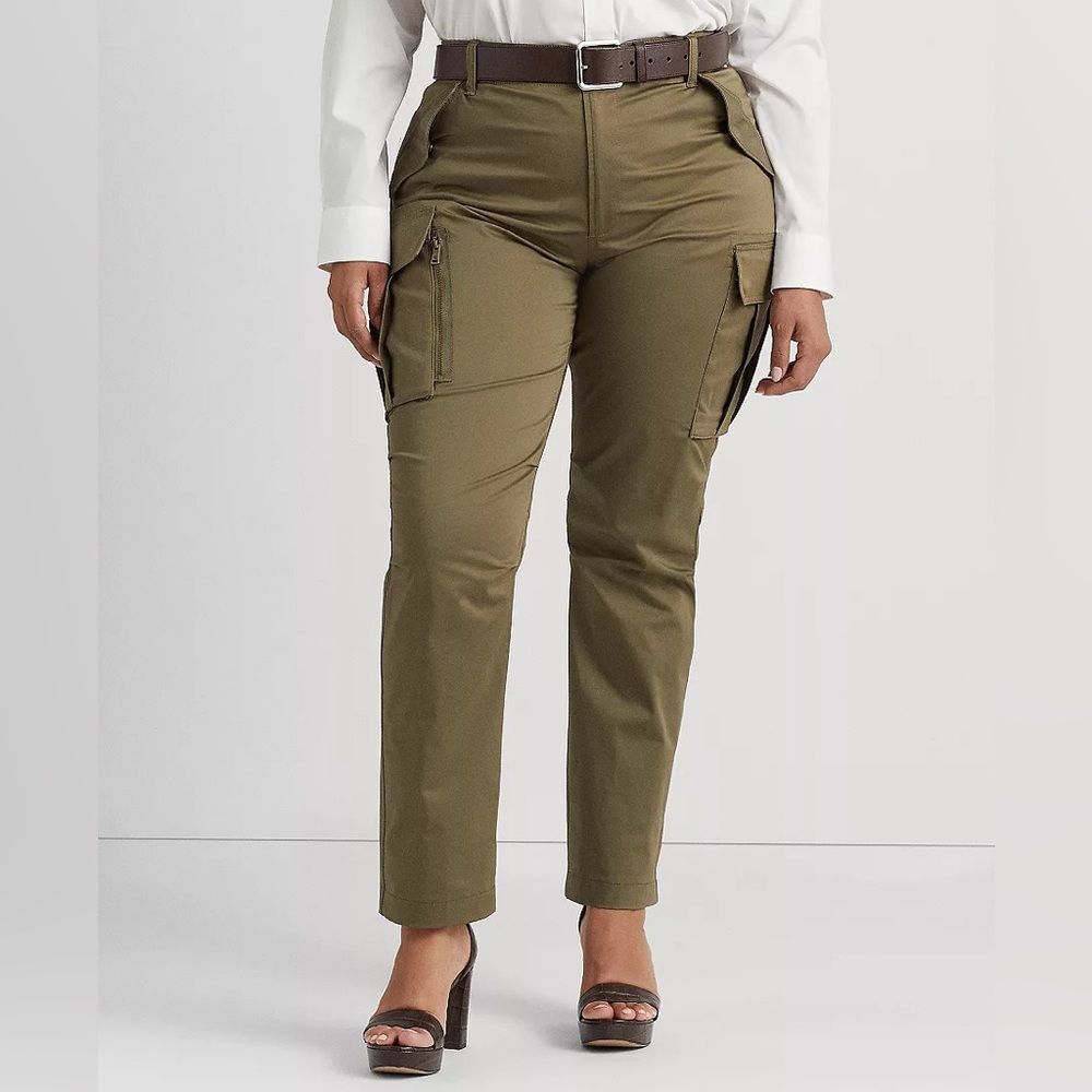 Lauren Ralph Lauren Woman Olive Green Sateen Cotton Cargo Pant Women's 14W NWT